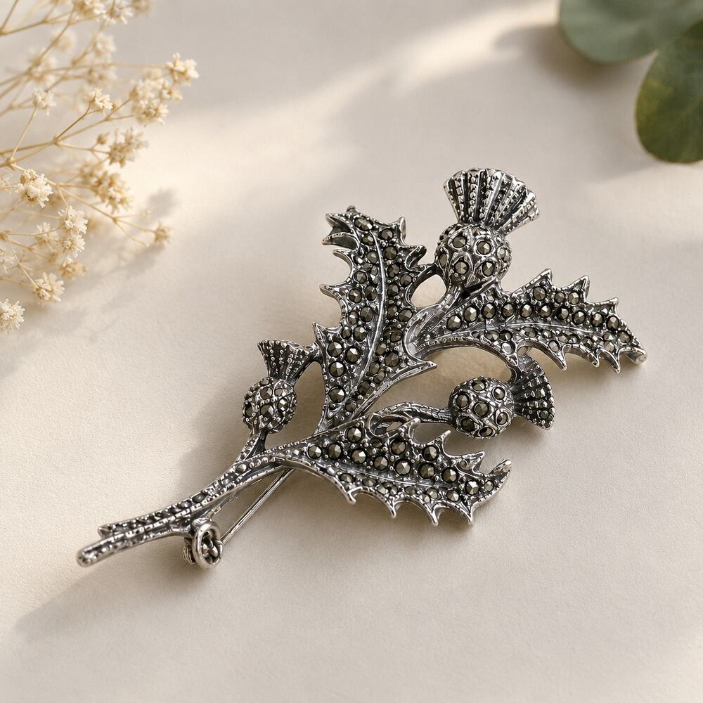 Vintage silver tone thistle spray brooch